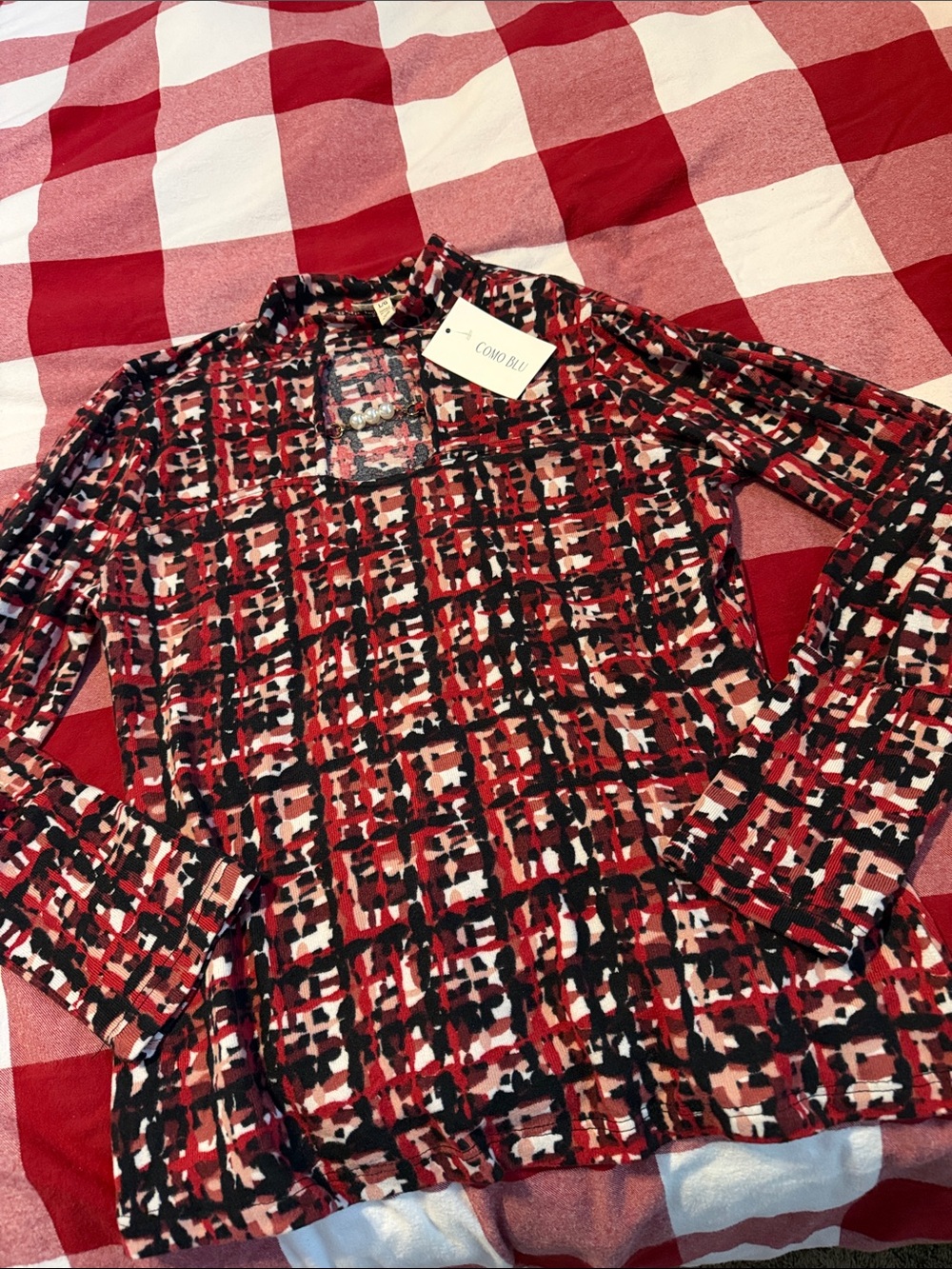 Como Blu Mock Keyhole Top NWT